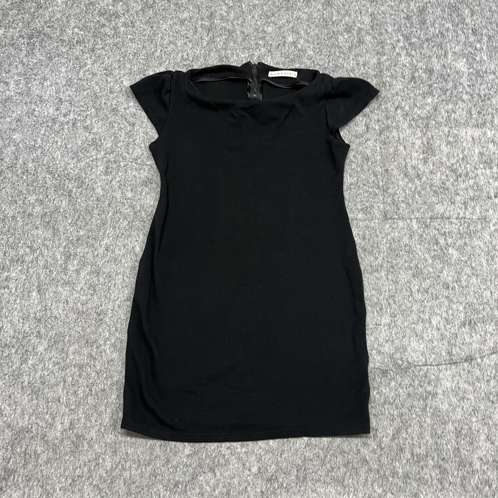 Alice + Olivia Dress Womens Small Black Short Sleeve Sheath Mini Zip Back Fitted